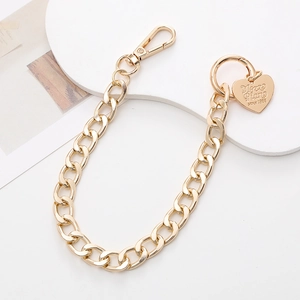 Polished gold heart charm pendant on metal bead chain with lobster clasp accessory