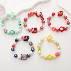 Colorful Acrylic Beaded Phone Chain Handmade Cartoon Heart Flower Pendant Strap For Women Girls Phone Decoration Charm