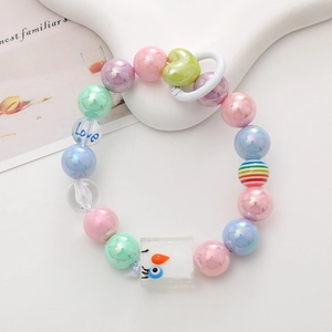Colorful iridescent beaded phone charm with snowman pendant and Love engraved bead