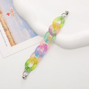 Detailaufnahme der farbenfrohen, mattierten Acrylkette mit Regenbogenverlauf und Metallring