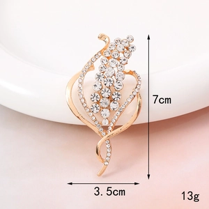 Detailed view of rose gold wheat brooch with rhinestones and precise size measurements