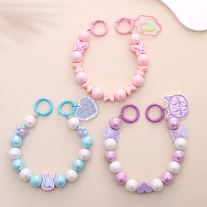 Dragonne de Téléphone en Perles d'Acrylique Douce Mignonne Nœud Lapin Fleur Anti-Perte pour Femme Coque de Téléphone Sac