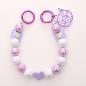 Chaîne de téléphone perles sirène violette avec pendentif chat et décor bonbon