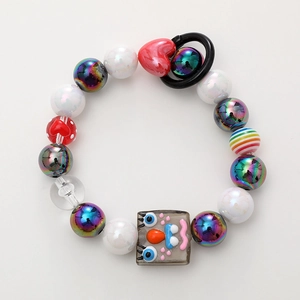 Colorful handmade beaded phone charm with cartoon square bead and red heart charm hook