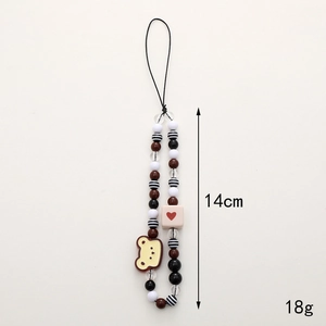 Handmade beaded phone strap with cute beige bear charm and colorful heart blocks
