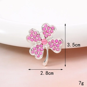 Pink rhinestone four-leaf clover flower brooch 3.5cm x 2.8cm jewelry accessory