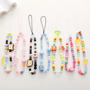 Handmade beaded phone charms with colorful cartoon bears and fruits for DIY phone cases