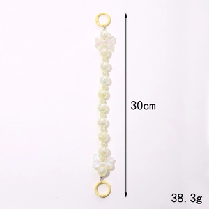 30cm iridescent beaded phone strap with bow accents and gold spring ring buckles