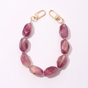 Purple marbled acrylic gemstone phone strap with golden beads and lobster clasps