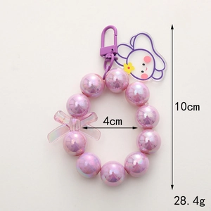 Purple mermaid bead bear keychain with acrylic cloud charm and bow, 10cm long hanging strap