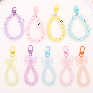 Acrylic Macaron Color Beaded Star Smiley Face Keychain Mermaid Bow Knot Bag Pendant Sweet Keychain Accessory Gift For Women