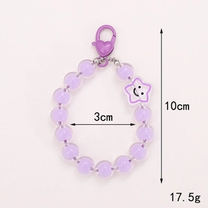 Purple beaded smiley star pendant keychain with heart clasp and lavender beads 10cm