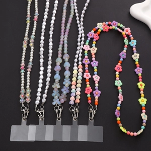 Fünf Arten bunter Acryl-Handyketten mit Perlenanhängern und Crossbody-Bändern für Damen