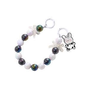 Colorful mermaid bead handbag chain with a cute cow-patterned rabbit pendant decoration