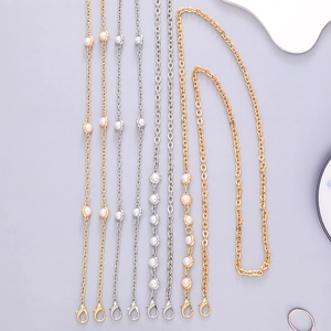 Chaînes élégantes en métal or et argent avec perles pour téléphones et sacs