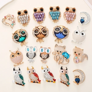 Colorful owl and moon alloy shoe charms and pins with sparkling rhinestones and pearls