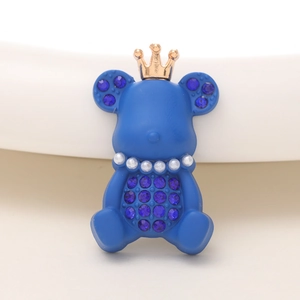 Charm ours bleu royal avec couronne, perles et strass bleus pour accessoires DIY