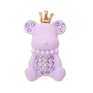 Charm ours violet mat avec couronne dorée, strass brillants et collier de perles