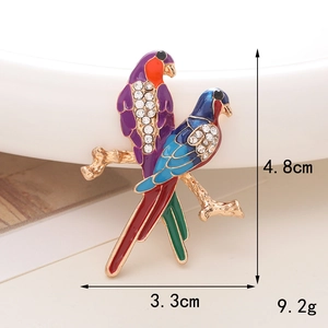Detailed view showing dimensions and weight of the crystal parrot brooch with rhinestones