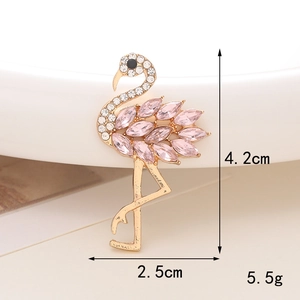 Golden flamingo brooch with pink crystals and white diamonds, 4.2cm tall elegant jewelry