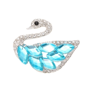 Exquisite silberne Schwan-Brosche mit blauen Kristallen und funkelnden Strasssteinen