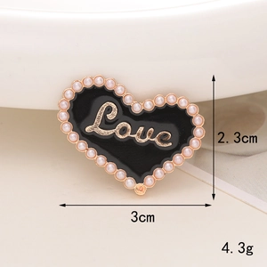 Καρδιά με πέρλες και μαύρο σμάλτο Love για DIY διακόσμηση παπουτσιών και θηκών