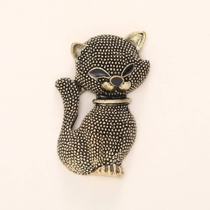 Colgante de gato vintage de aleación con diamantes y acabado de bronce texturizado para DIY