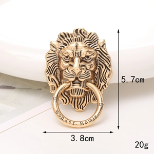 Colgante cabeza de león retro de metal con anillo para manualidades y fundas de móvil
