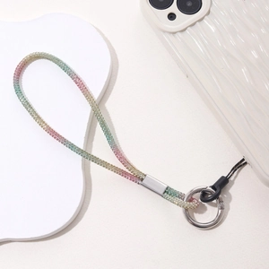 Luxurious gradient rhinestone phone strap with colorful crystals and metal buckle fastener
