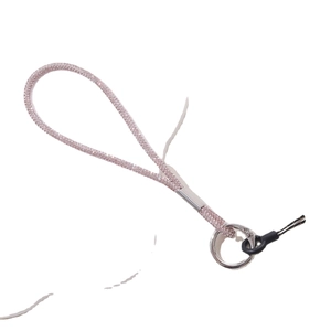 Luxurious pink rhinestone phone strap with silver metal clasp and durable nylon loop