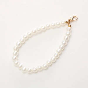 Elegant white faux pearl beaded strap with gold lobster clasp for phones and bags