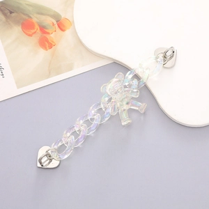 Iridescent acrylic bear chain with heart metal clasps for DIY phone cases and bags
