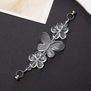 Acrylic butterfly and flower beaded phone strap charm with silver screw buckle