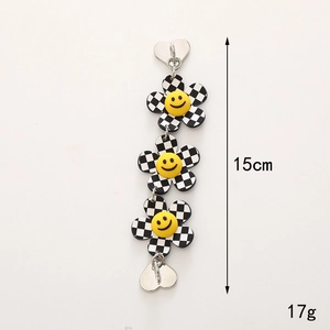 Colorful acrylic daisy flower phone strap with smiley face and heart clasp 15cm
