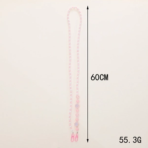 Pink and white beaded 60cm crossbody chain with cat claw flower charms for phone or bag