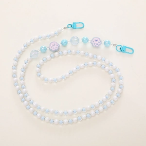 Beaded pearl and blue cat paw crossbody phone chain with secure metal lobster clasps