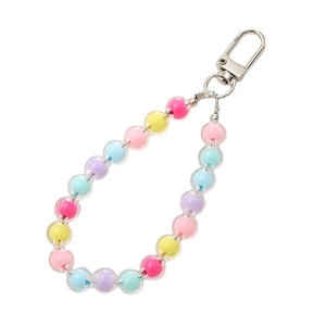 Macaron color acrylic beaded keychain with silver spring clasp for bags and phone cases