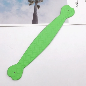 Detail of green bone-shaped leather strap with classic diamond lattice texture