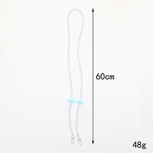 Handmade 60cm beaded phone crossbody chain with white pearls and blue cloud charms