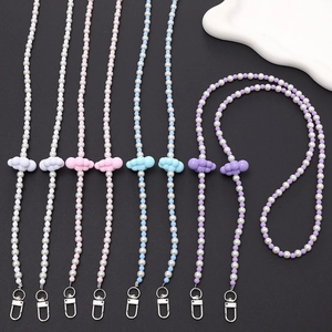 Cloud bead crossbody chain with pearls and colorful charms for phone or bags