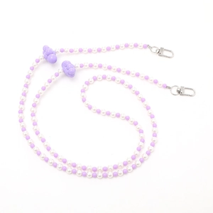 Cloud beaded crossbody chain phone strap with purple and white beads and silver metal clasps