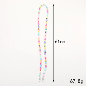 Handmade 61cm colorful heart bead chain with silver lobster clasp for phones and bags