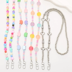 Handmade Colorful Beaded Phone Lanyard Sweet Heart Smiley Face Crossbody Mobile Phone Strap Fashion Accessory For Women