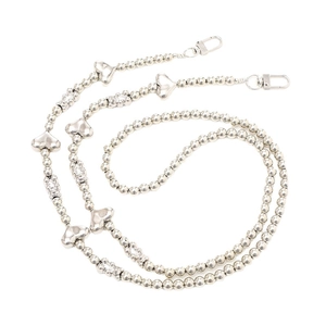 Silver bead chain crossbody strap with metal heart charms and lobster clasps for bags