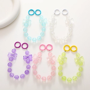 Acrylic Beaded Phone Charm Bowknot Handle Chain For Women Girls Phone Case Lanyard Cup Hanging Ornament Keychain Accessory