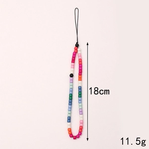 Rainbow enamel beaded wrist strap for phones 18cm long with colorful cylinder beads