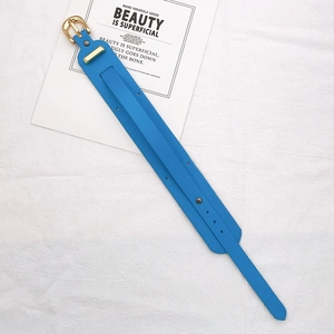 Blue leather wrist strap for phone case with gold metal buckle and adjustable design