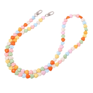 Colorful heart-shaped beaded lanyard with silver lobster clasps for mobile phones
