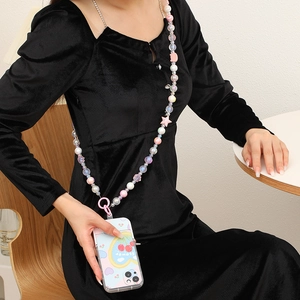 Lanière de téléphone bandoulière en perles colorées macaron avec étoiles et cœurs