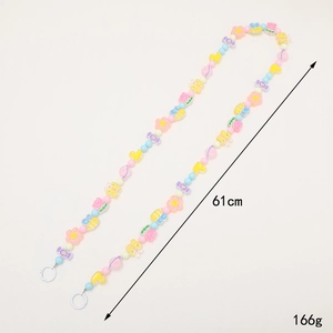 Colorful macaron beaded phone chain with flower butterfly charms and white ring clip